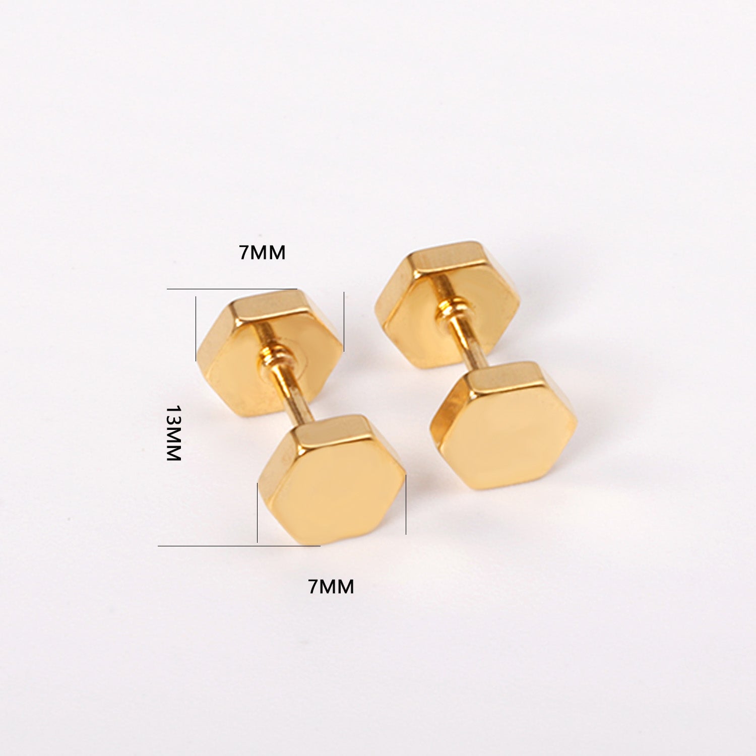 12 pairs 7mm Steel/Gold/Black Hexagonal Plugs asonjewelry