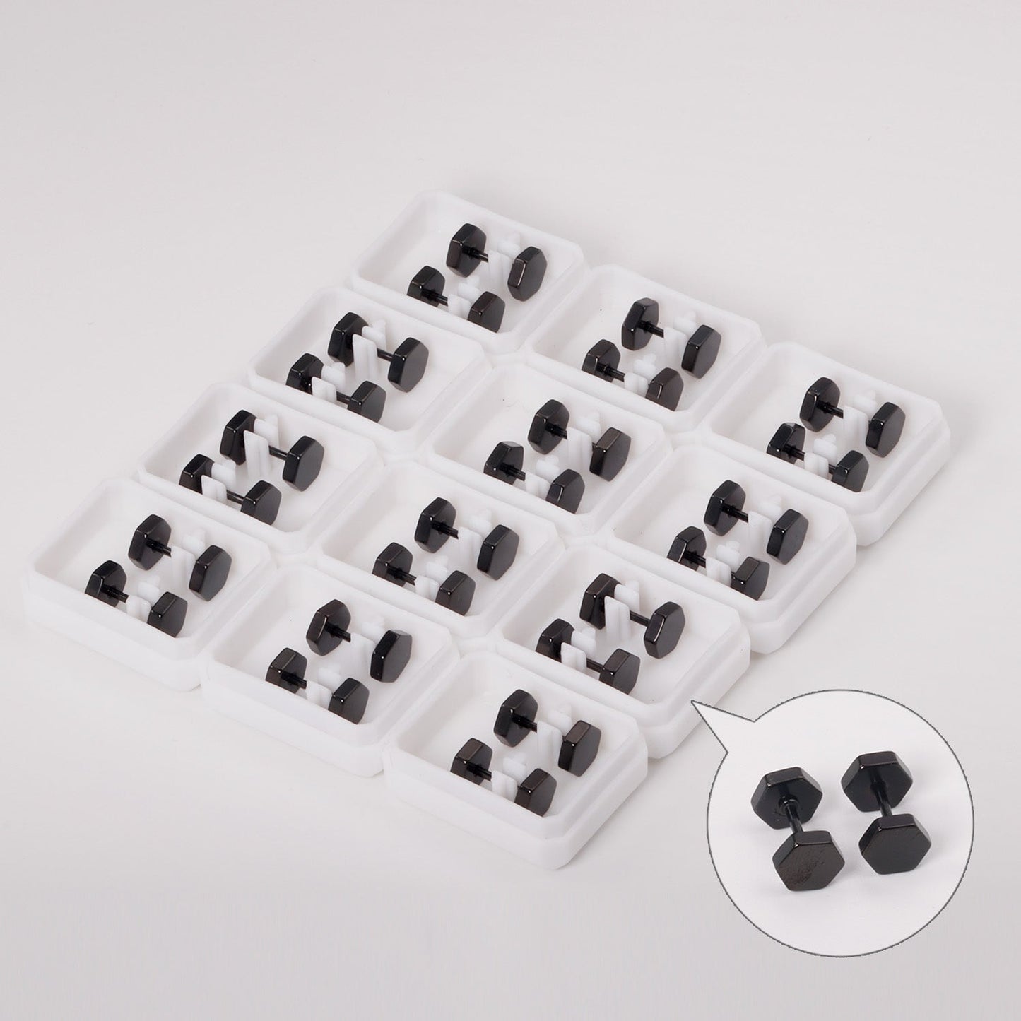 12 pairs 7mm Steel/Gold/Black Hexagonal Plugs asonjewelry