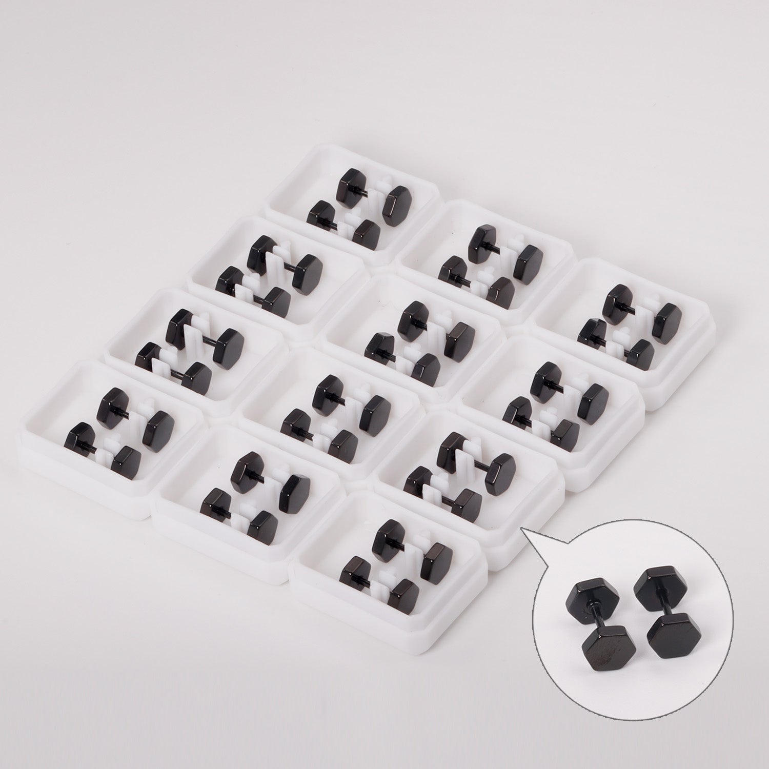 12 pairs 7mm Steel/Gold/Black Hexagonal Plugs asonjewelry