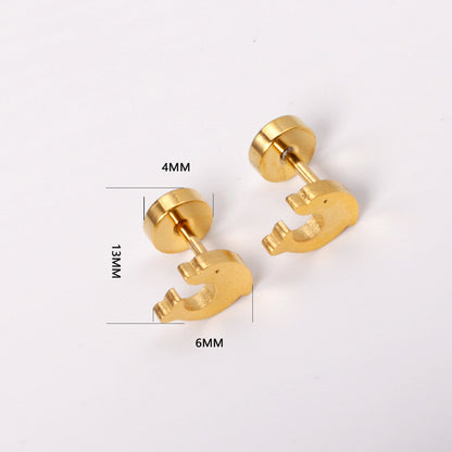 12 pairs Dolphin Shape Steel Goldtone Screwback Stud Earrings asonjewelry