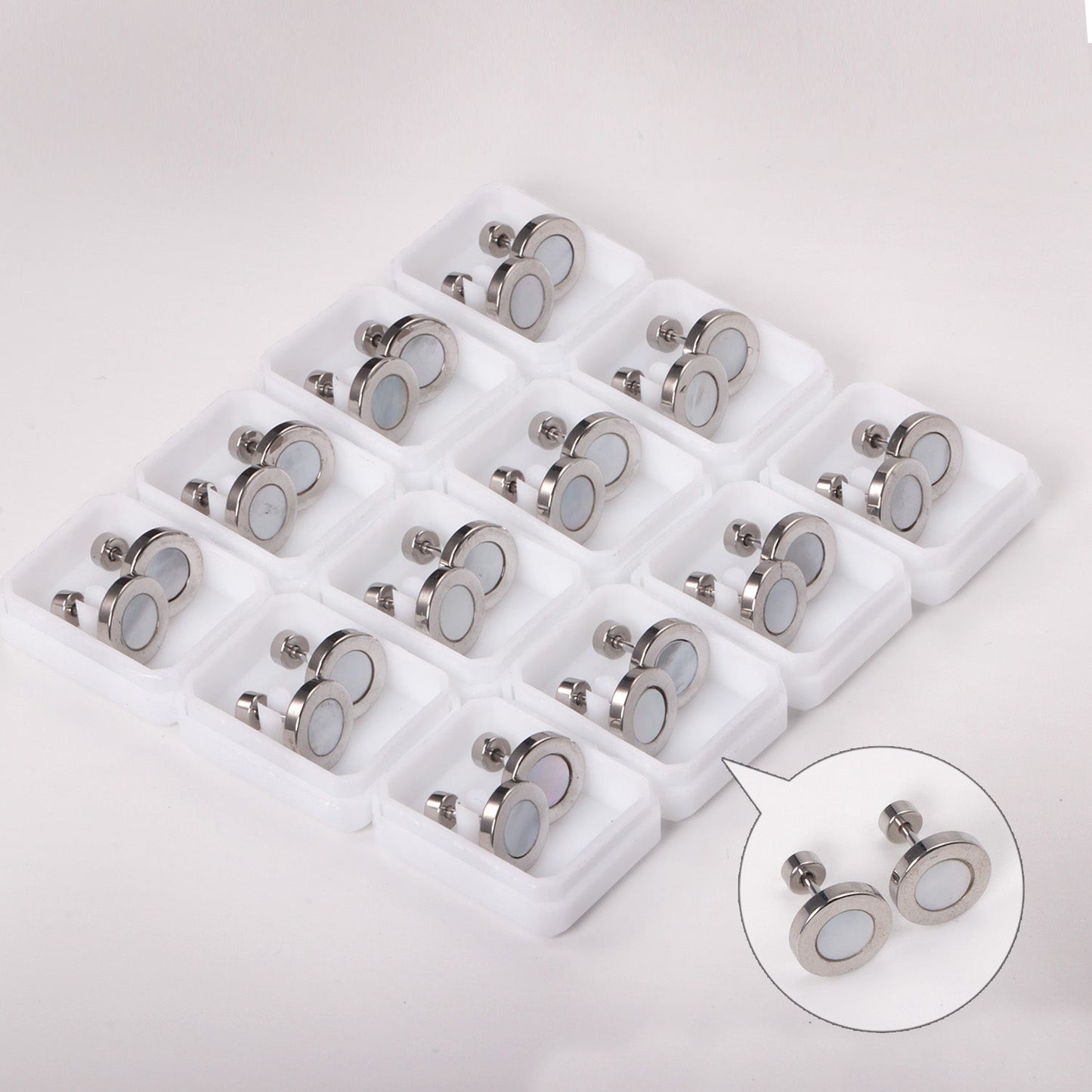 12 pairs 6mm/10mm/golden steel colored cylindrical white/black shell screw plugs asonjewelry