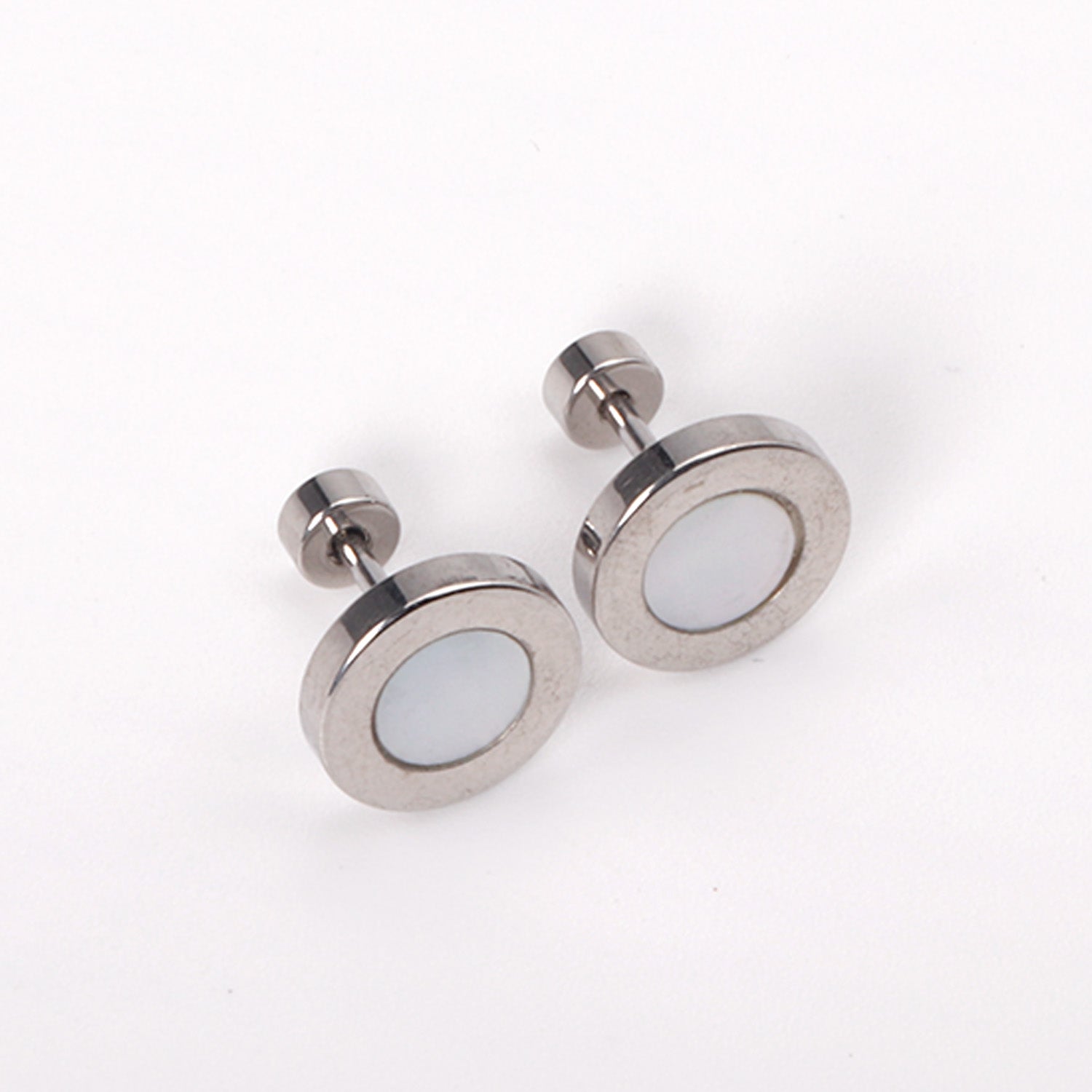 12 pairs 6mm/10mm/golden steel colored cylindrical white/black shell screw plugs asonjewelry