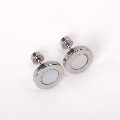 12 pairs 6mm/10mm/golden steel colored cylindrical white/black shell screw plugs asonjewelry