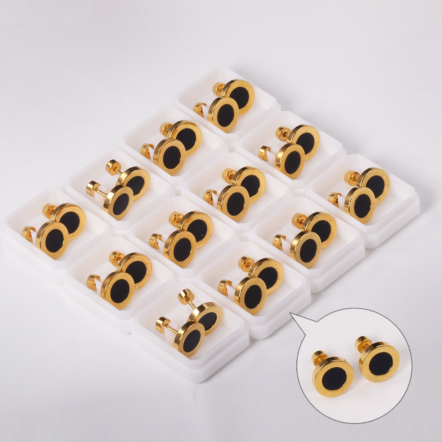 12 pairs 6mm/10mm/golden steel colored cylindrical white/black shell screw plugs asonjewelry