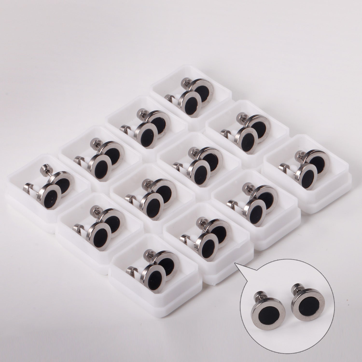 12 pairs 6mm/10mm/golden steel colored cylindrical white/black shell screw plugs asonjewelry