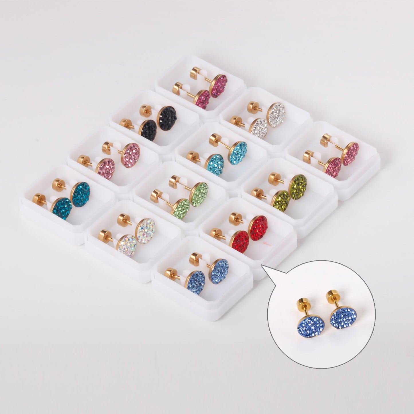 12 pairs 9mm steel color/gold round dipped clay mix/five color screw plugs asonjewelry