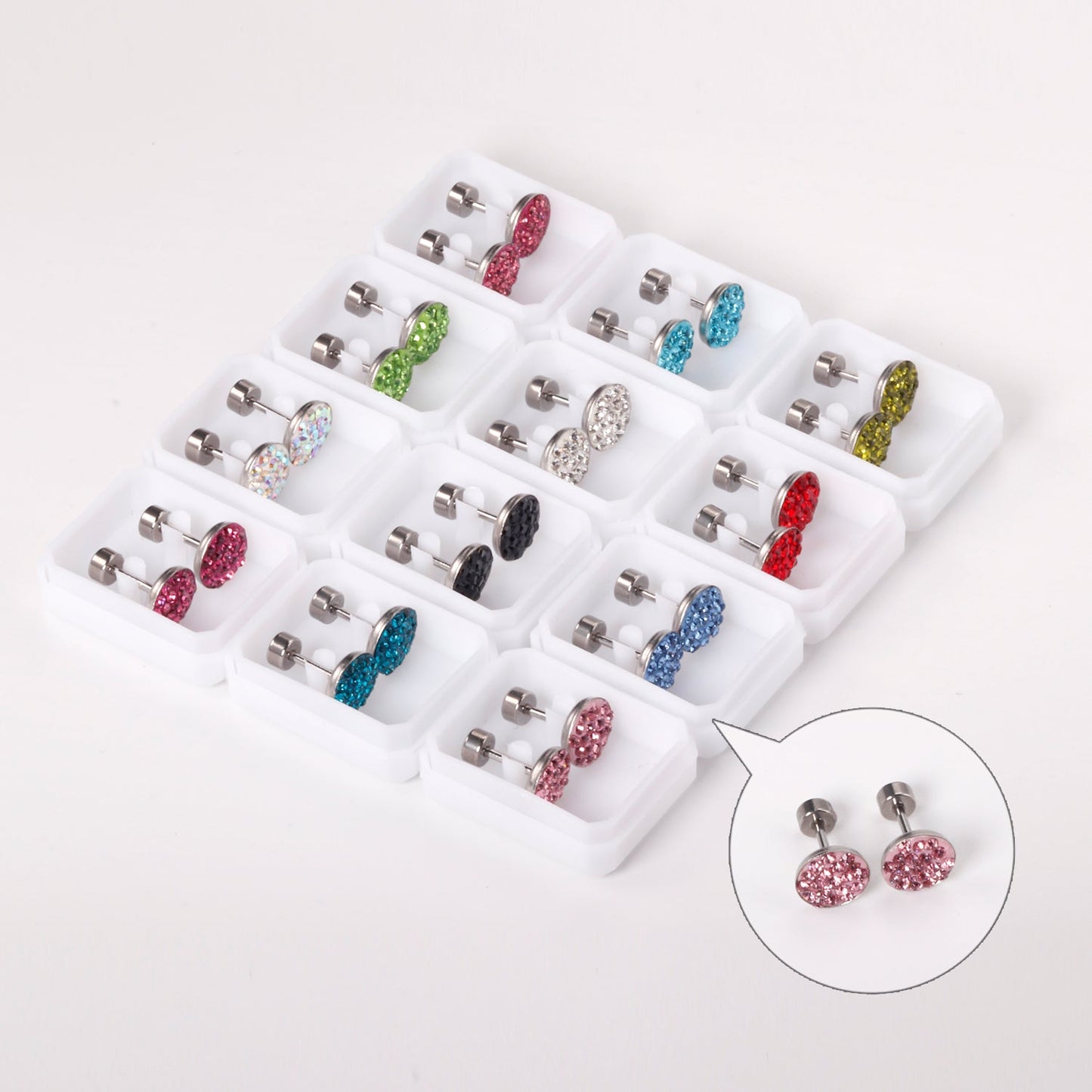 12 pairs 9mm steel color/gold round dipped clay mix/five color screw plugs asonjewelry