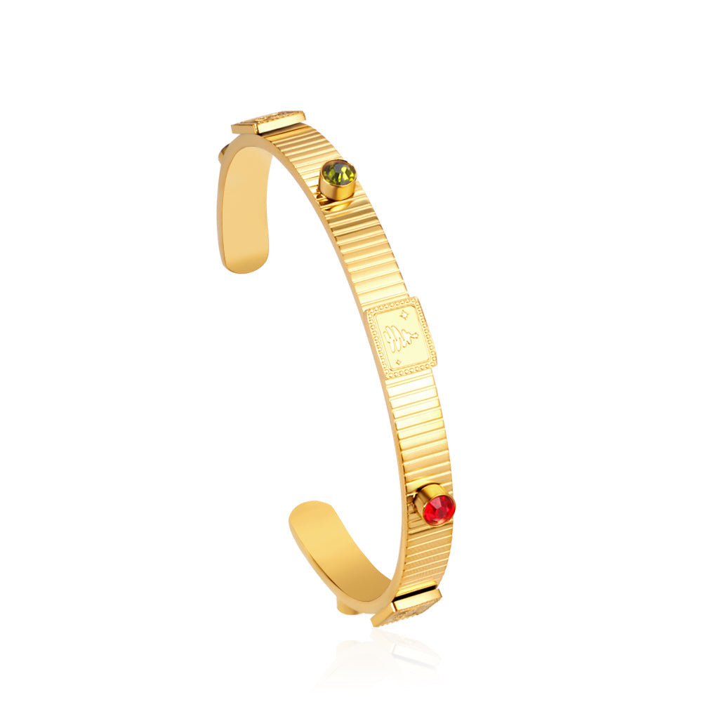 Gold hard bracelet with three different colors and diamonds asonjewelry