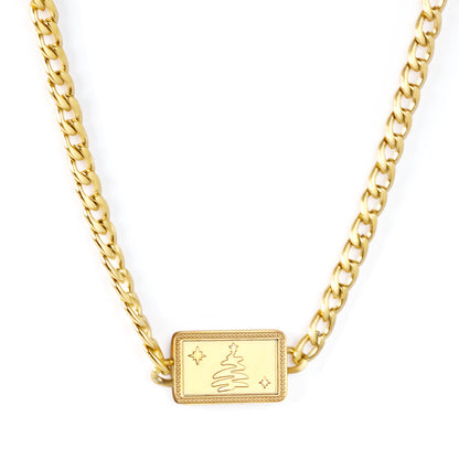 Square Christmas Tree Pendant Necklace 45+5cm Gold Color asonjewelry