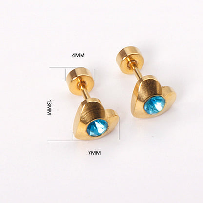 12 pairs 7mm steel/golden heart mix/white diamond screw plugs asonjewelry
