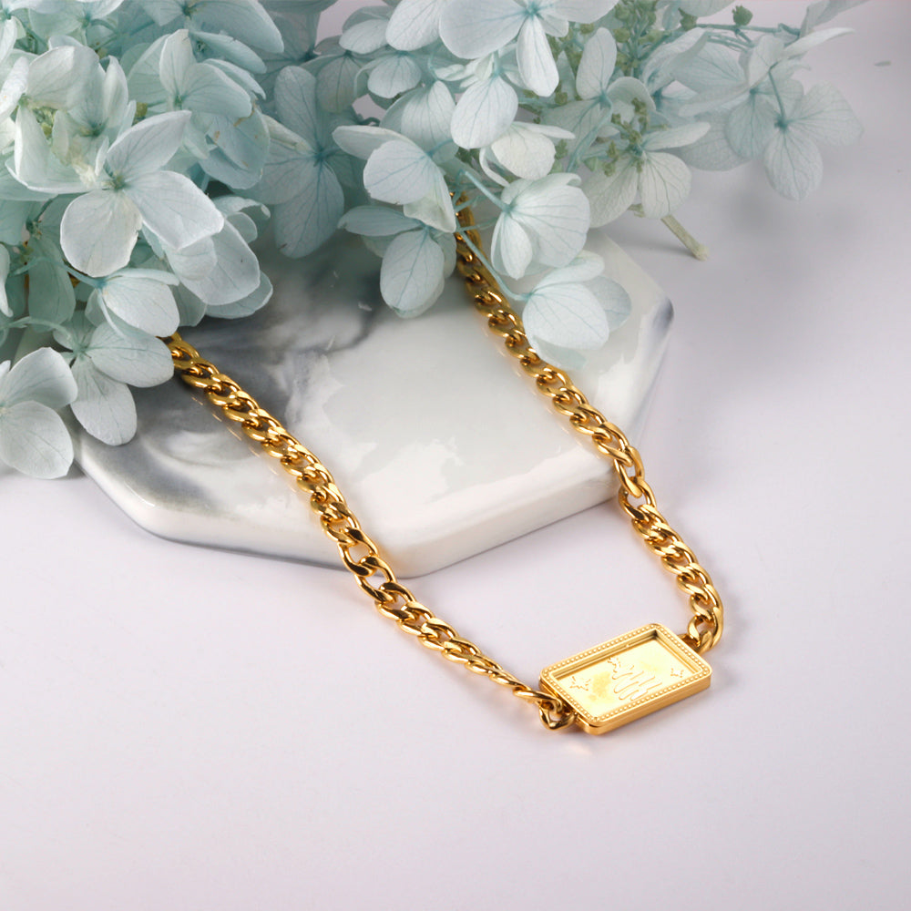 Square Christmas Tree Pendant Necklace 45+5cm Gold Color asonjewelry