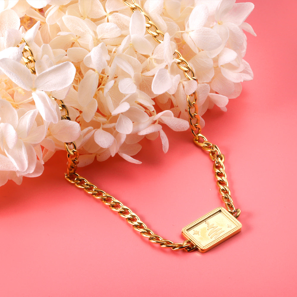 Square Christmas Tree Pendant Necklace 45+5cm Gold Color asonjewelry