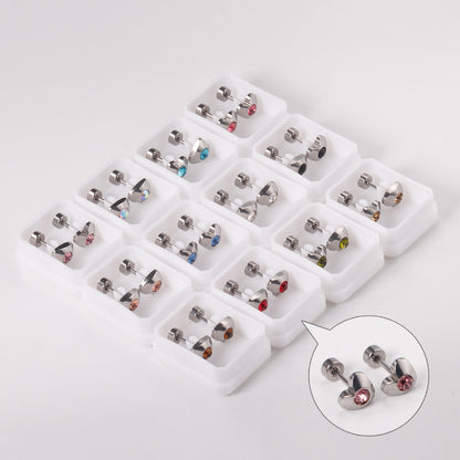 12 pairs 7mm steel/golden heart mix/white diamond screw plugs asonjewelry