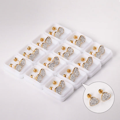 12 pairs 9mm steel/golden heart shaped sludge mix/five colors/white white sludge screw plugs asonjewelry