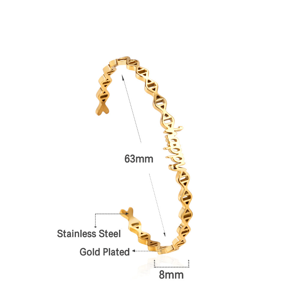 Happy monogrammed gold colored hard bracelet asonjewelry