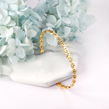 Happy monogrammed gold colored hard bracelet asonjewelry