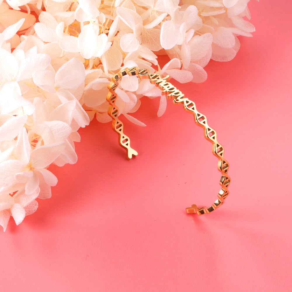 Happy monogrammed gold colored hard bracelet asonjewelry