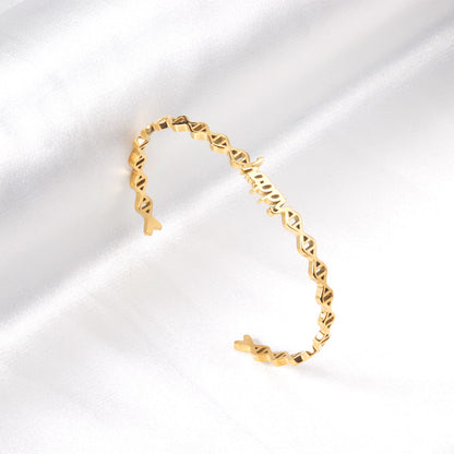 Happy monogrammed gold colored hard bracelet asonjewelry