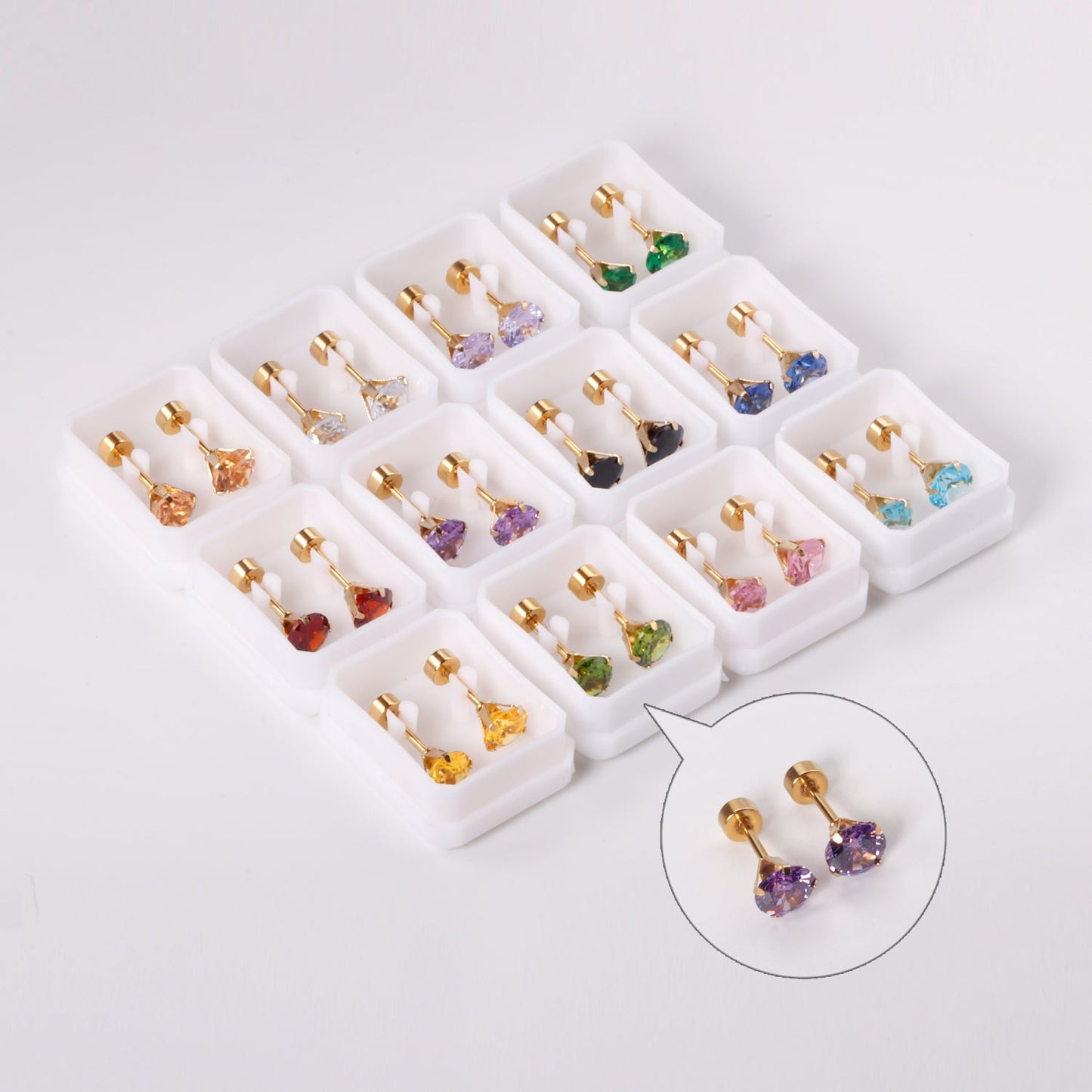 12 pairs 3mm/5mm/6mm gold/steel four-grip round mixing screw plugs asonjewelry