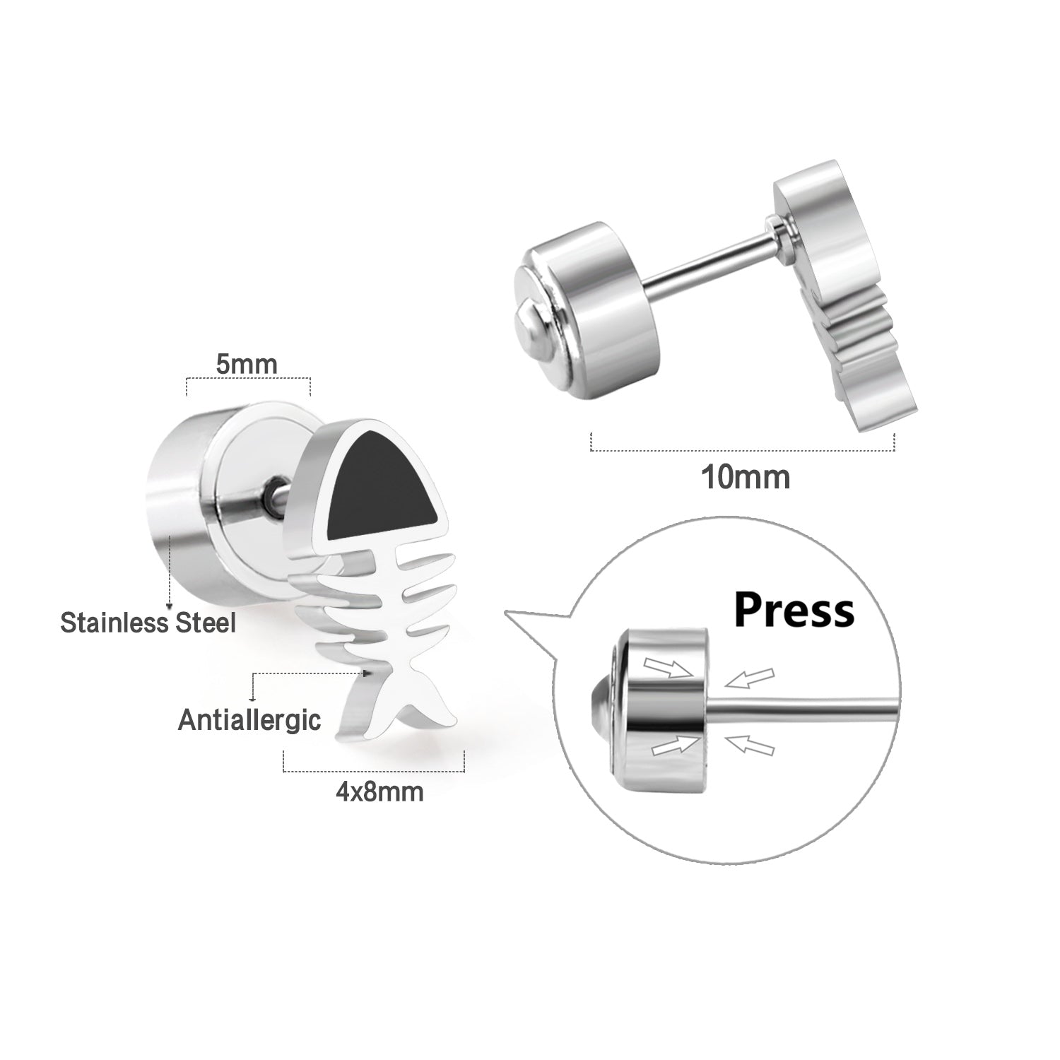 12 pairs Snapped Earplug Fishbone Stud Earrings Steel/Gold asonjewelry