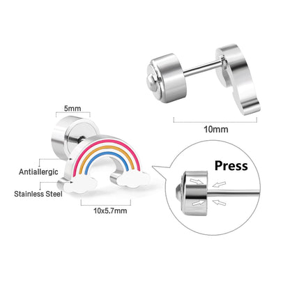 12 pairs Pop earplug rainbow stud earrings steel color/golden color asonjewelry