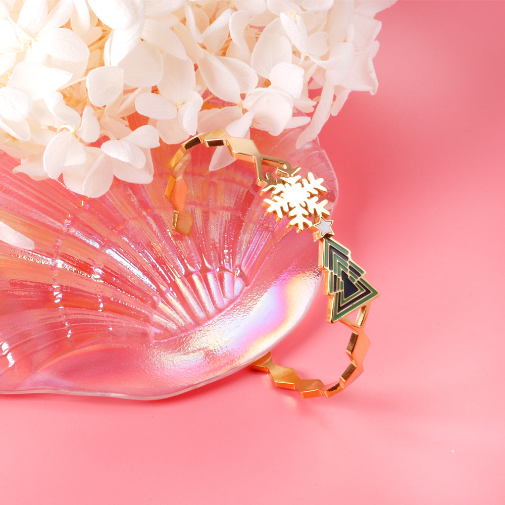 Golden green tree hard bracelet asonjewelry