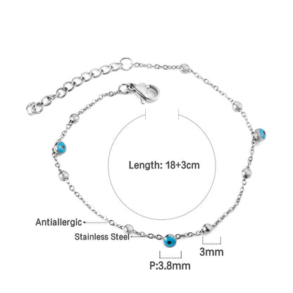 3 blue eyeballs + 7 steel beads bracelet 18+3cm asonjewelry