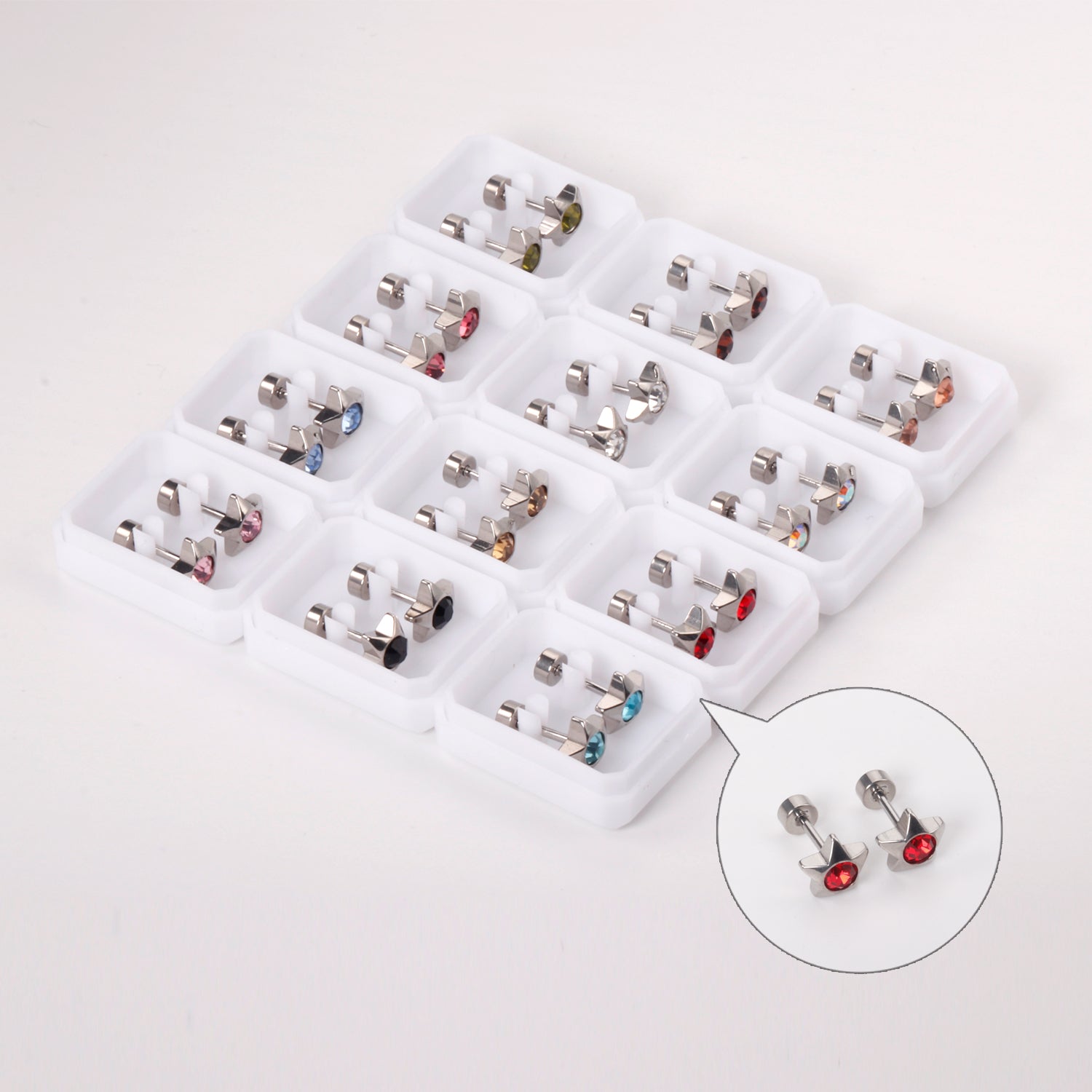 12 pairs 7mm steel/golden pentagram mixed drill/white diamond screw plugs asonjewelry