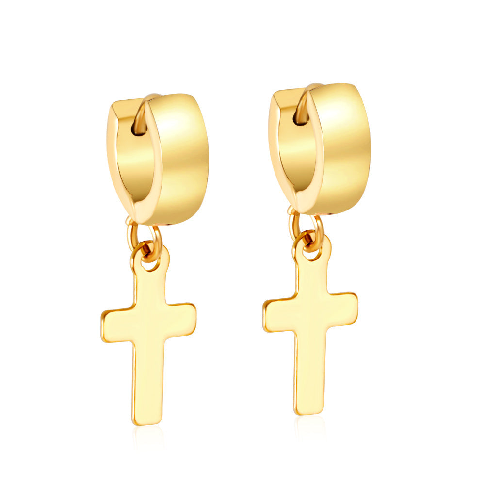 4*12mm Curved Clasp 8*15mm Cross Earrings Gold Color asonjewelry