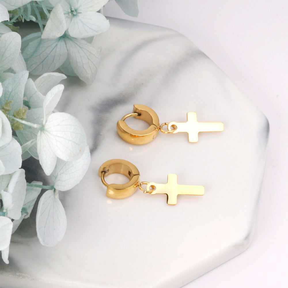 4*12mm Curved Clasp 8*15mm Cross Earrings Gold Color asonjewelry