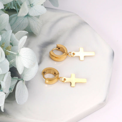 4*12mm Curved Clasp 8*15mm Cross Earrings Gold Color asonjewelry