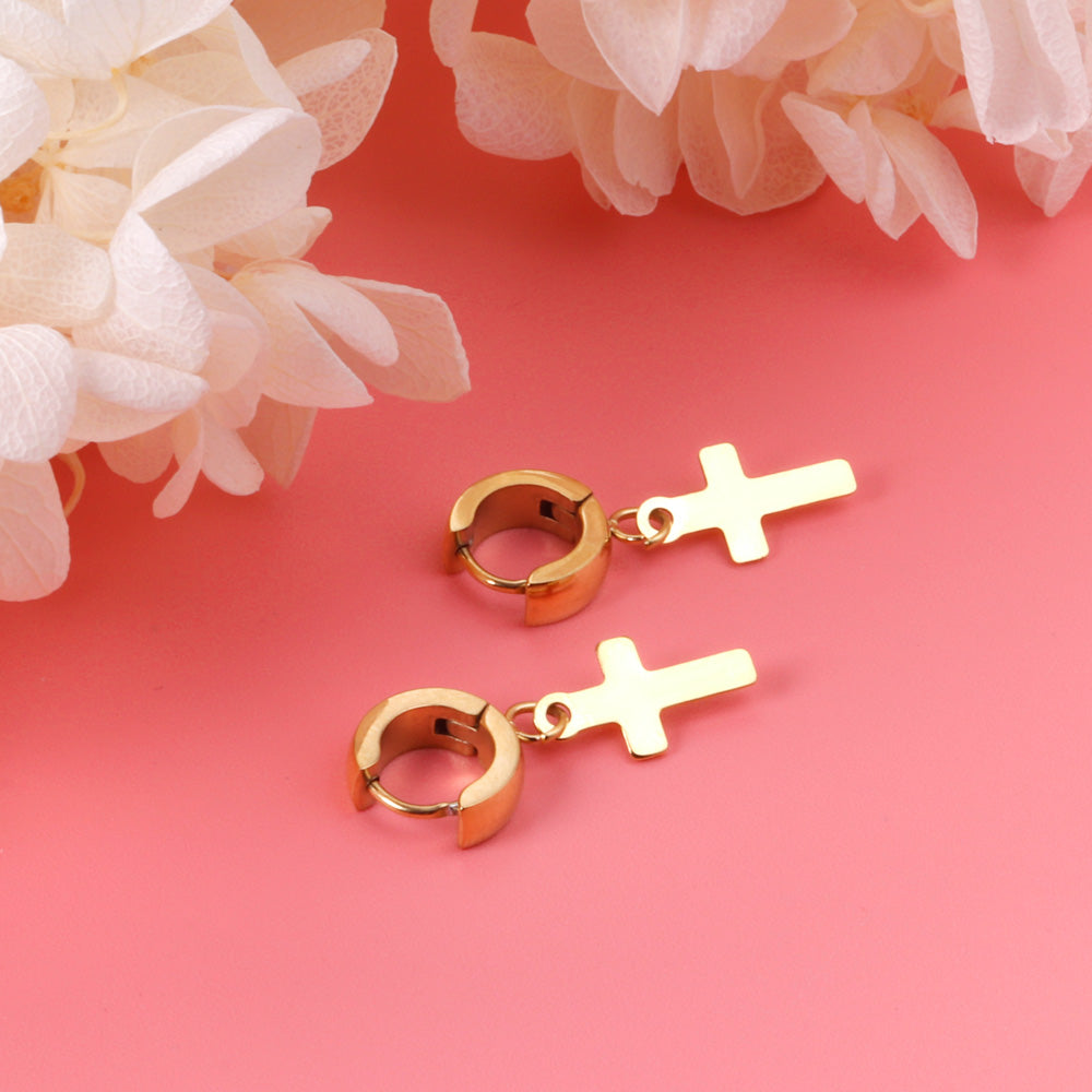 4*12mm Curved Clasp 8*15mm Cross Earrings Gold Color asonjewelry