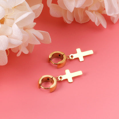 4*12mm Curved Clasp 8*15mm Cross Earrings Gold Color asonjewelry