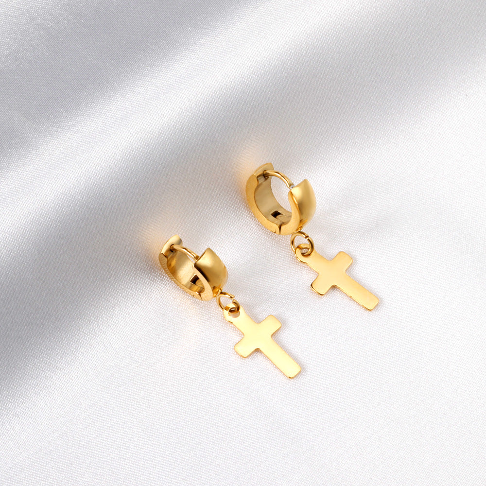 4*12mm Curved Clasp 8*15mm Cross Earrings Gold Color asonjewelry
