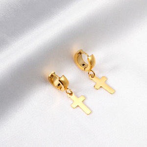 4*12mm Curved Clasp 8*15mm Cross Earrings Gold Color