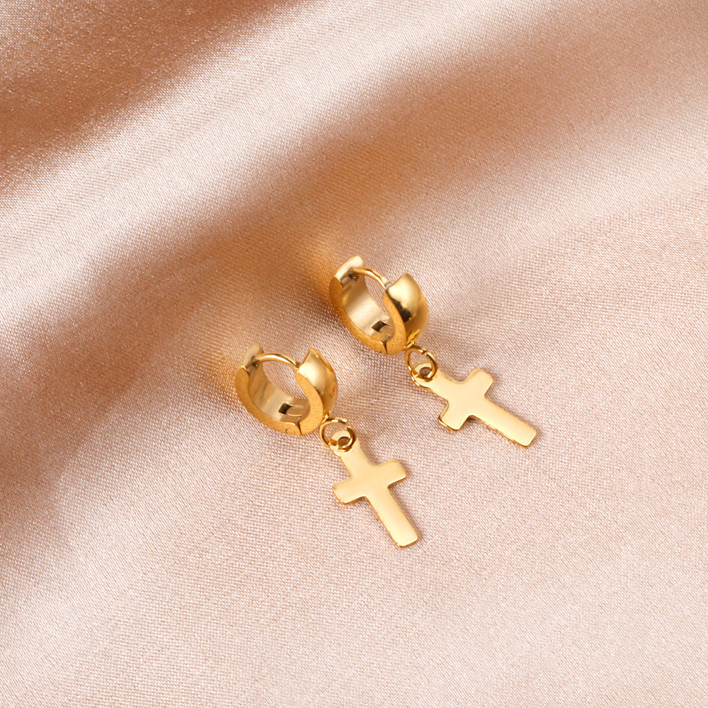 4*12mm Curved Clasp 8*15mm Cross Earrings Gold Color asonjewelry