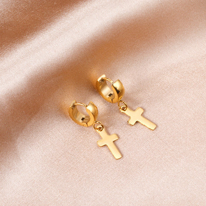 4*12mm Curved Clasp 8*15mm Cross Earrings Gold Color asonjewelry