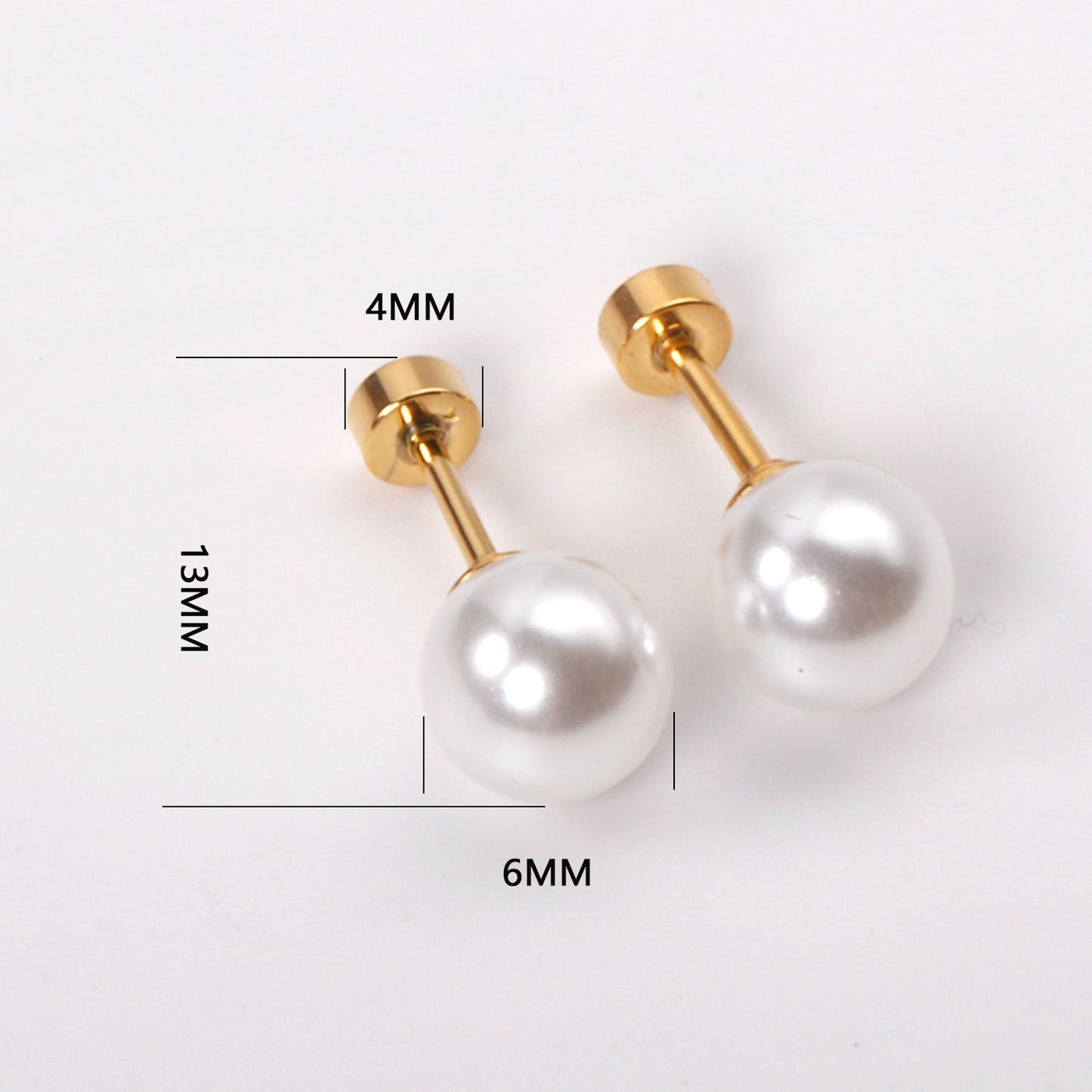 4~8mm steel color/golden white pearl screw plugs asonjewelry