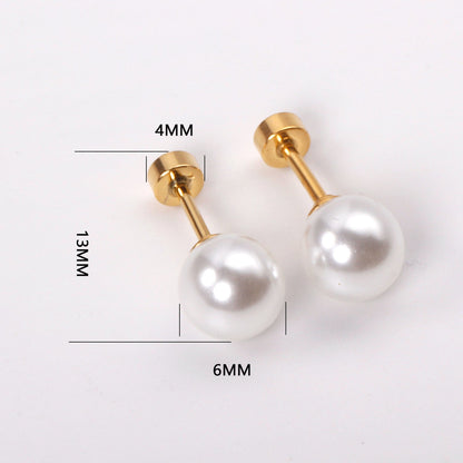 4~8mm steel color/golden white pearl screw plugs asonjewelry