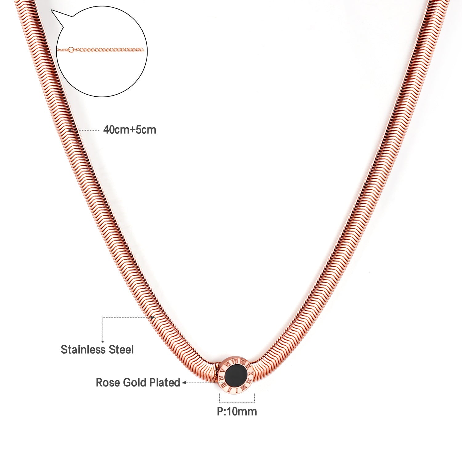 6mm Flat Snake Welded 10mm Cake Necklace Rose Gold 40+5cm asonjewelry