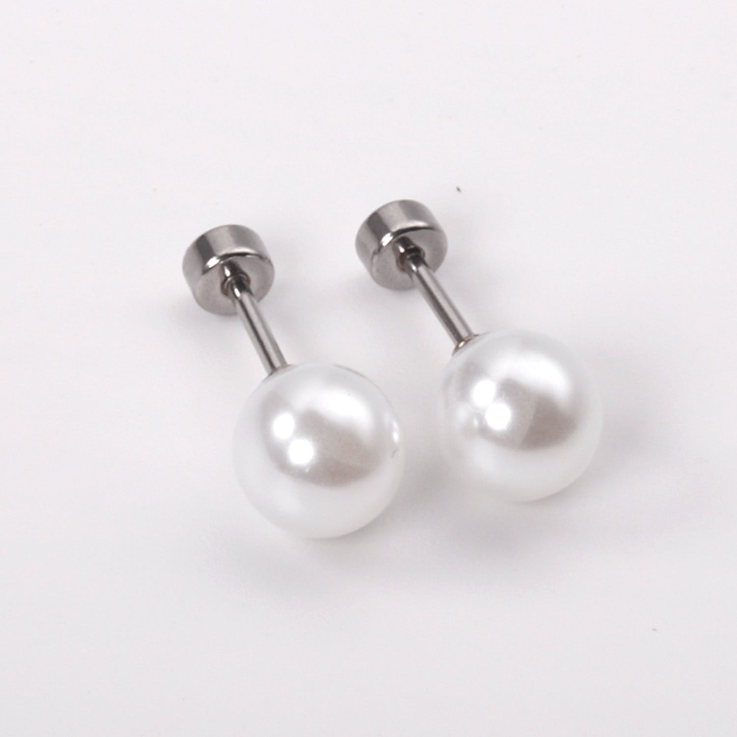 4~8mm steel color/golden white pearl screw plugs asonjewelry