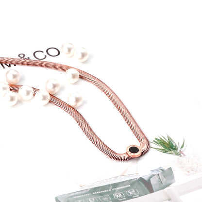 6mm Flat Snake Welded 10mm Cake Necklace Rose Gold 40+5cm asonjewelry