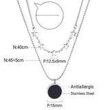 5 stars + round black oil drop pendant + double chain 45+40+5cm