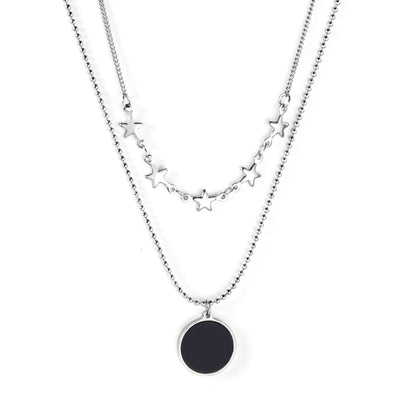 5 stars + round black oil drop pendant + double chain 45+40+5cm asonjewelry
