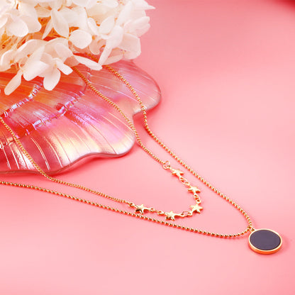 5 stars + round black oil drop pendant + double chain 45+40+5cm asonjewelry