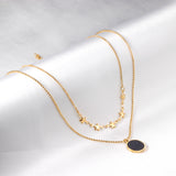 5 stars + round black oil drop pendant + double chain 45+40+5cm