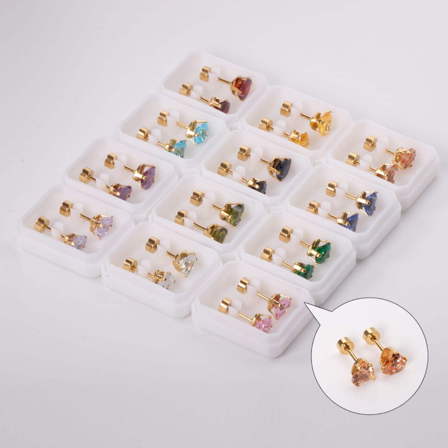 6mm Steel & Gold Heart Shaped Mixed Drill Plugs asonjewelry