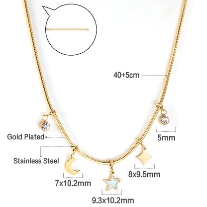 2 round diamonds + 1 moon + 1 star + 1 diamond accessories pendant necklace 40+5cm asonjewelry