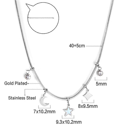 2 round diamonds + 1 moon + 1 star + 1 diamond accessories pendant necklace 40+5cm asonjewelry
