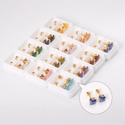 3mm~7mm Steel/Gold/Mixed color square white diamond screw plugs asonjewelry